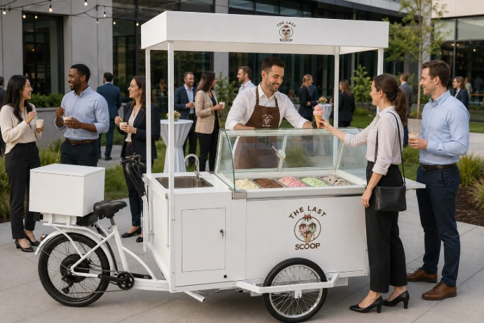 The Last Scoop retro ice cream bicycle ready to serve guests at a downtown event